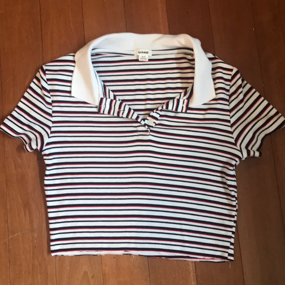 Cropped striped polo top